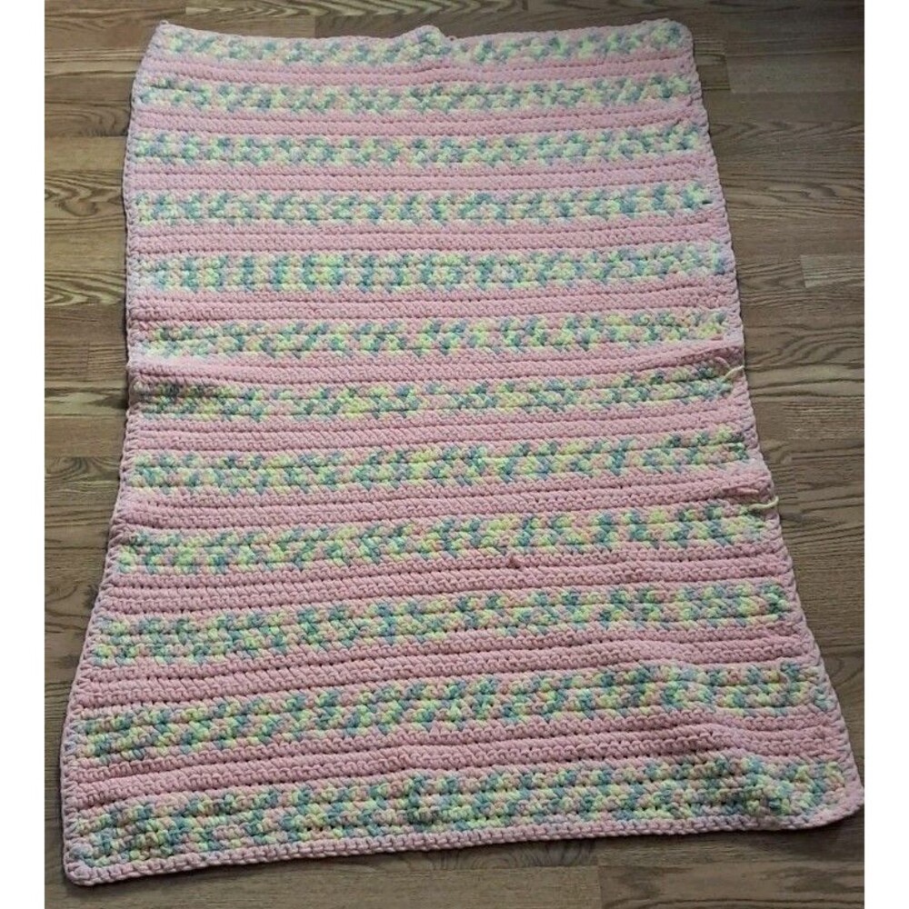 Handmade Pink Gray Yellow Chunky Crochet Blanket Squishy 33x51